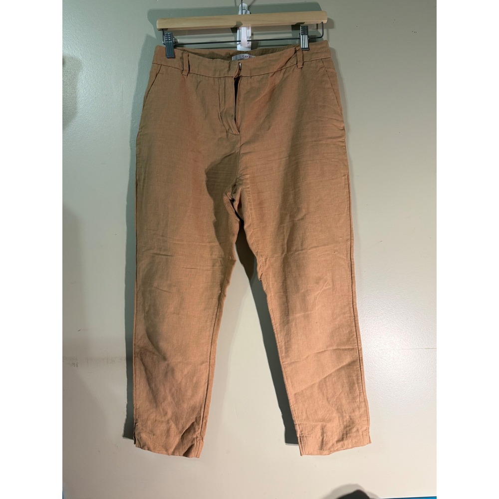 Camaieu Camel Tan Linen Blend Straight Leg‎ Ankle Pants Trousers Womens Size 40
